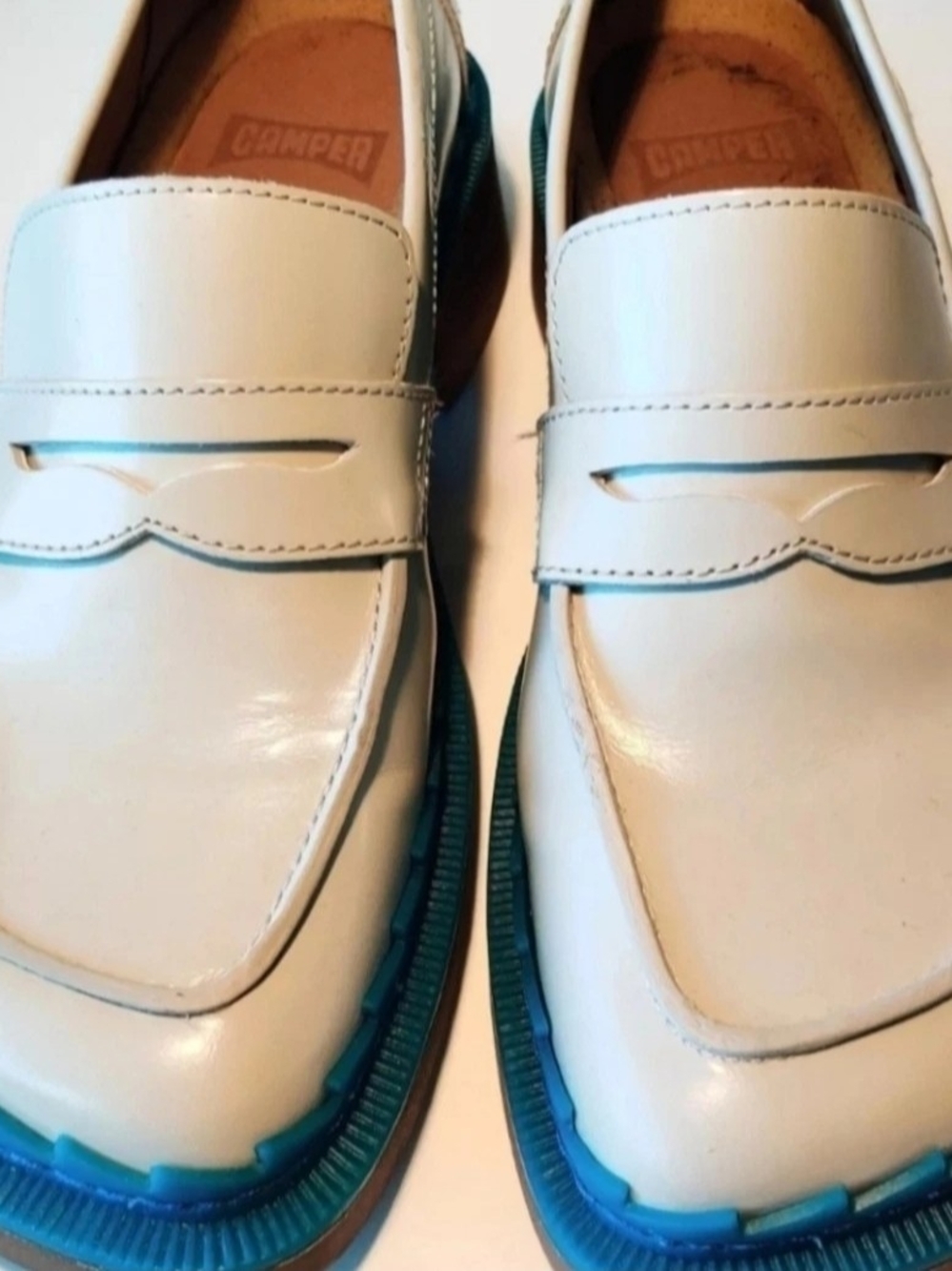 Camper Womens Blue Leather Loafers 37/7 New without Original Box